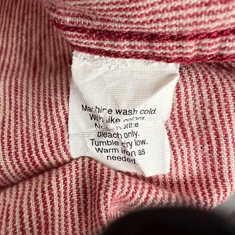 J. Crew Shirt Men's Size M Red Cream Striped Linen Blend Long Sleeve Button Down